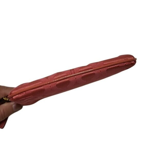 Coach Signature Wristlet Purse Bag Clutch Melon Orange Coral Pink Women's OS - Picture 11 of 13